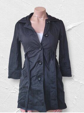 Costa Blanca Onyx Black 3/4 Sleeve Belted Trench Jacket